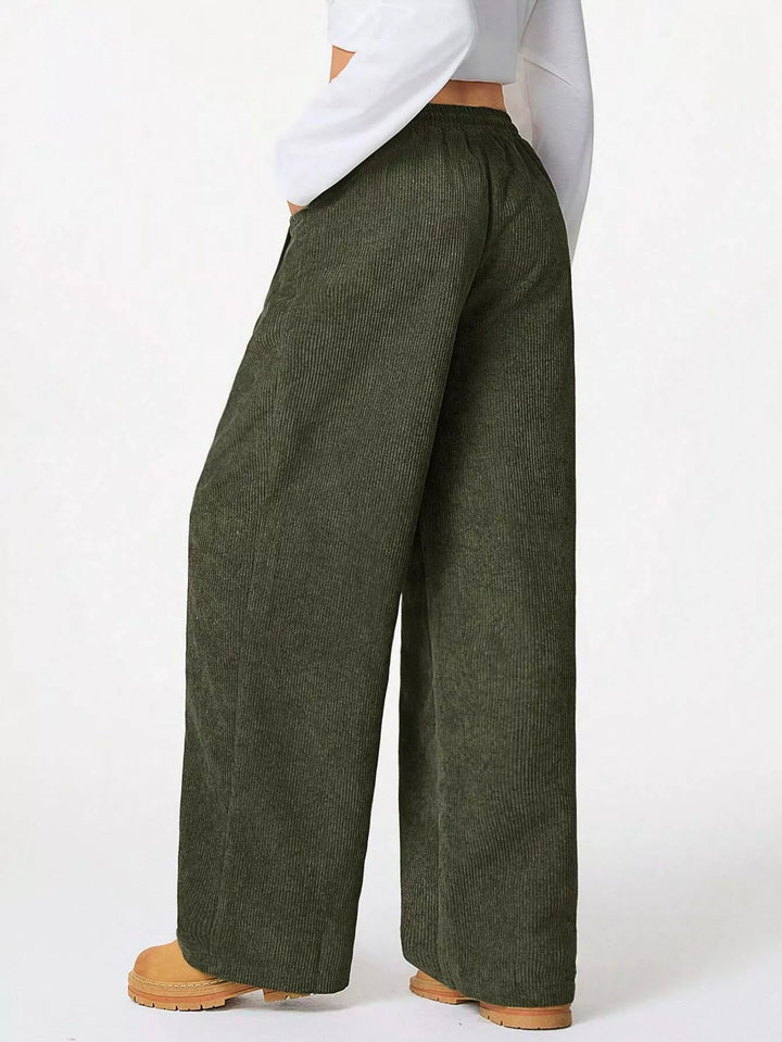 Corduroy wide-leg pants with drawstring waist and pockets