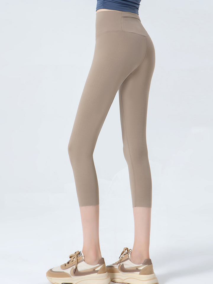 Beige Wide waistband high-rise cropped workout leggings