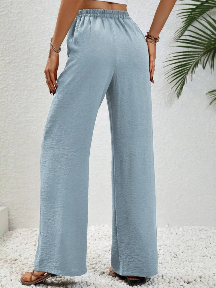High-rise wide leg drawstring pants with pockets