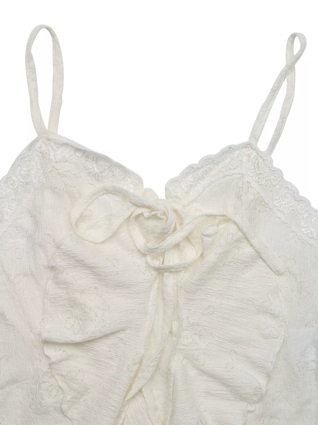 Lace tie-front cami with ruffle handkerchief hem