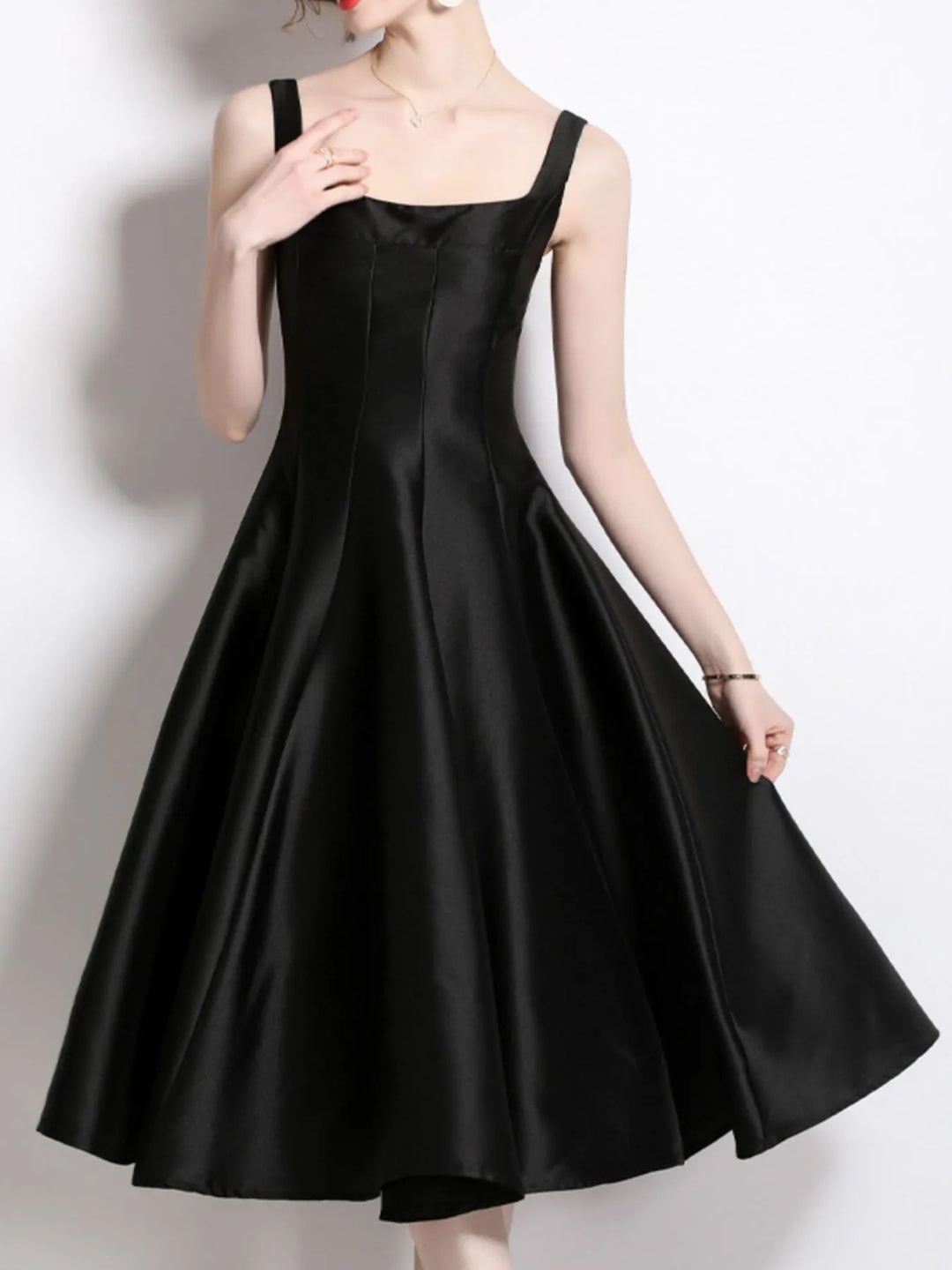 Square neck A-line sleeveless midi dress