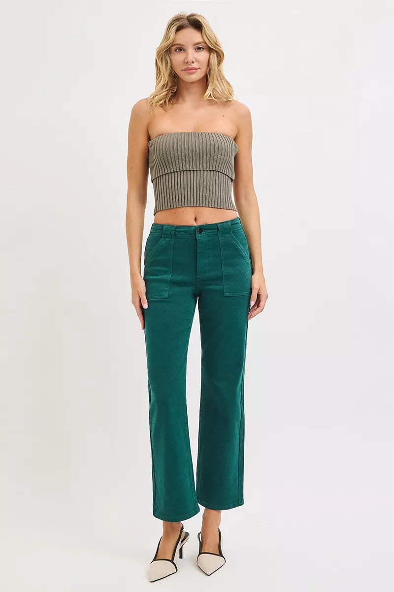 High-rise ankle flare jeans with utility patch pockets