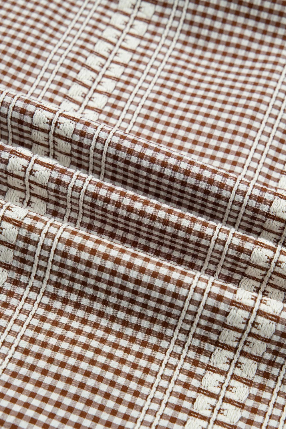 Embroidered horse yoke gingham puff sleeve blouse