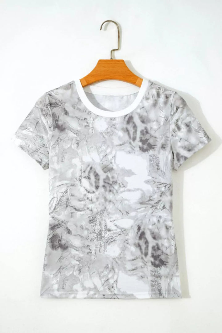 Abstract woodland print slim-fit crew neck tee