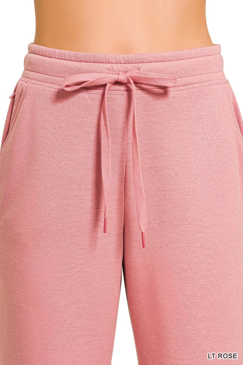 Scuba drawstring jogger pants with ribbed ankle cuffs
