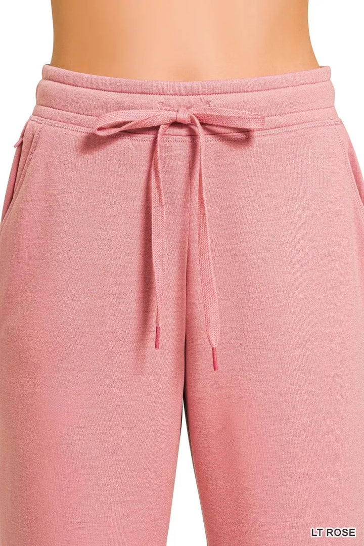 Scuba drawstring jogger pants with ribbed ankle cuffs