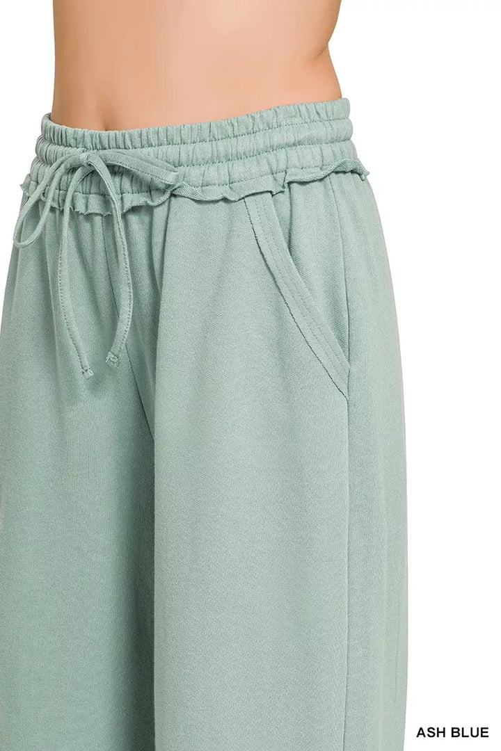 French terry wide-leg sweatpants with drawstring waist