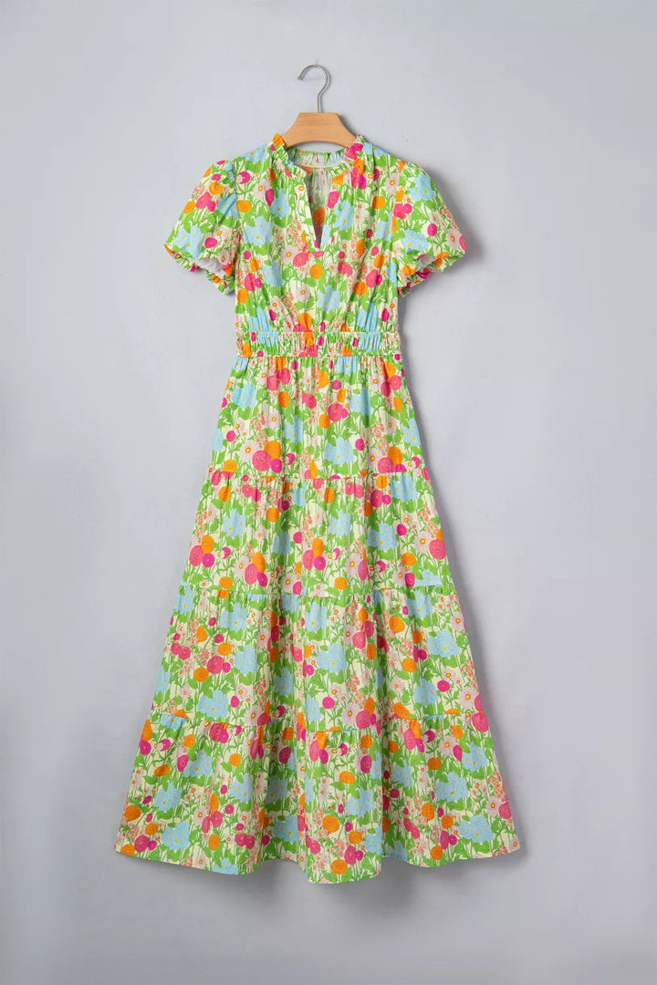 Tiered floral cotton maxi dress with puff sleeves