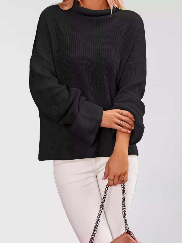 Oversized ribbed mock neck drop shoulder sweater