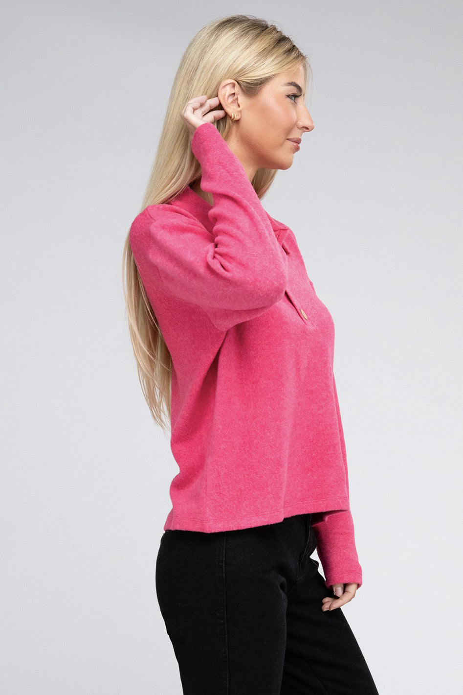 Brushed Melange Hacci Collared Sweater - Azoroh