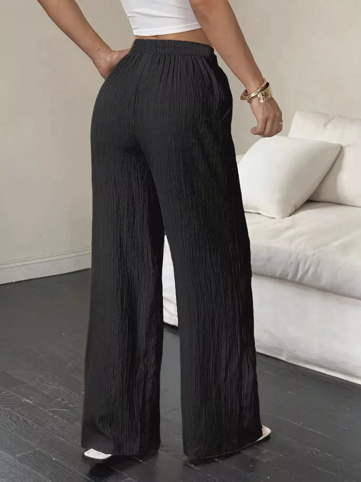 Crinkle cotton wide-leg drawstring pants with side pockets