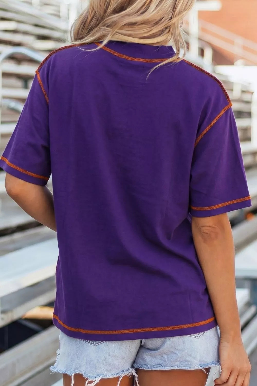Reversible contrast-stitched mock neck short sleeve tee