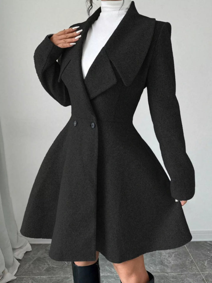 Double-breasted notch lapel fit and flare coat