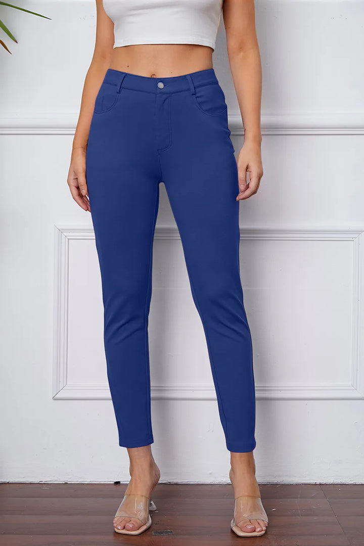 Slim-fit stretch ankle pants with five-pocket styling