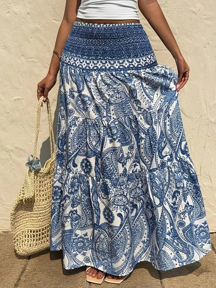 Paisley print maxi skirt with smocked waist