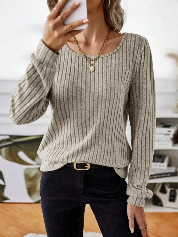 Ribbed knit scoop neck long sleeve top