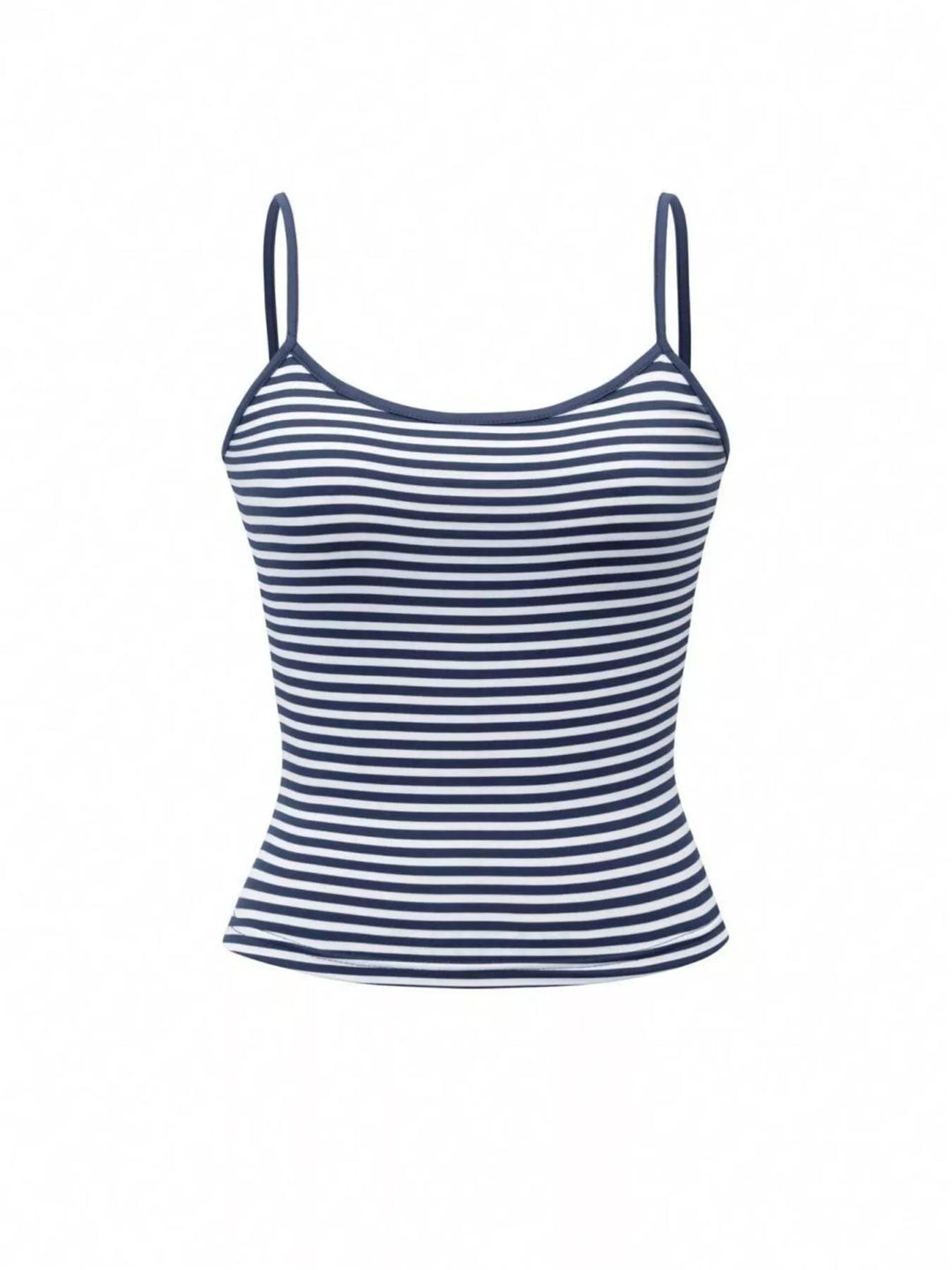 Striped spaghetti strap scoop neck crop cami