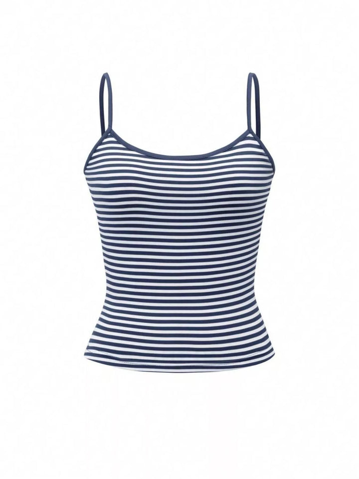 Striped spaghetti strap scoop neck crop cami