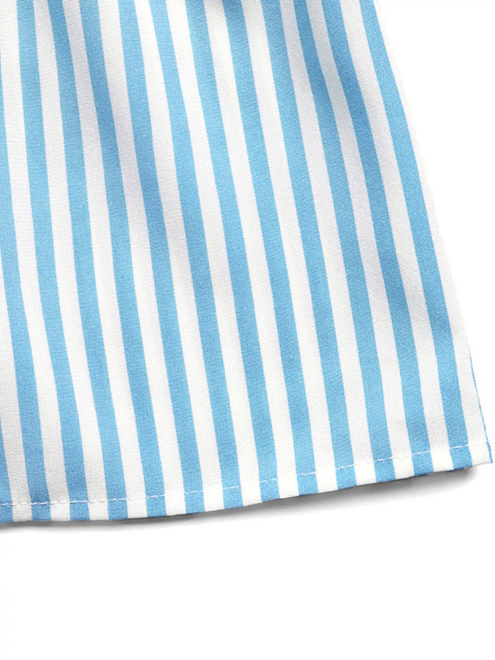 Striped sleeveless tiered midi dress with lace trim