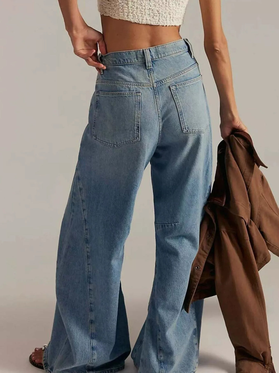 High-rise wide leg balloon jeans with paneled knee seam