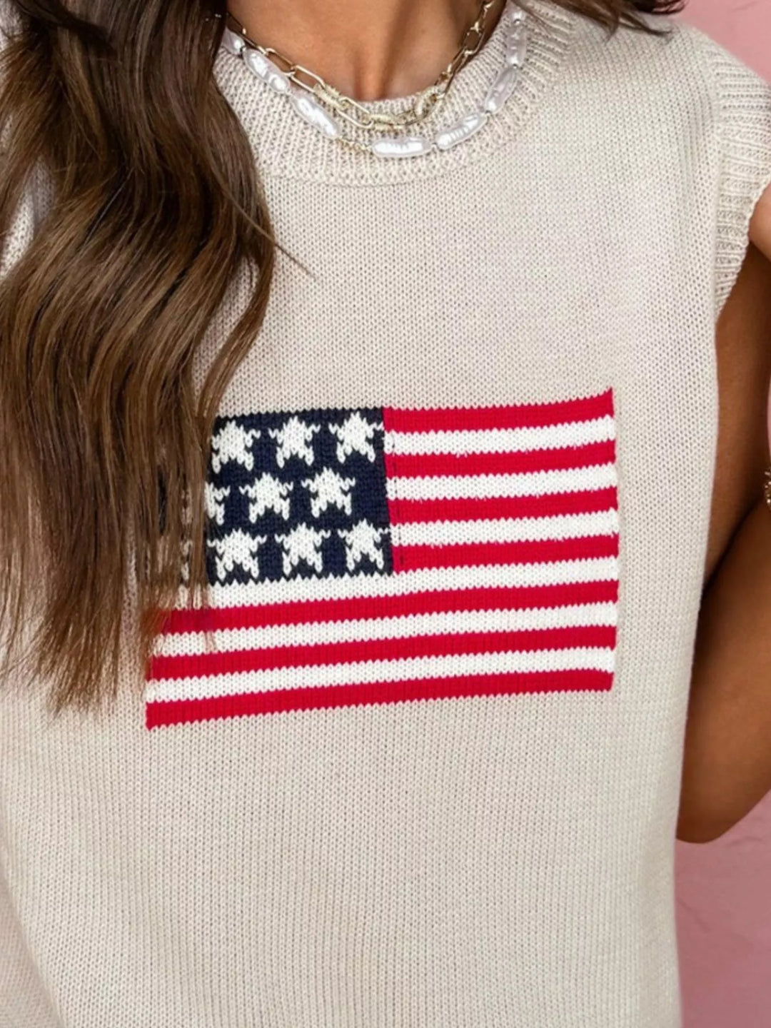 American flag graphic sleeveless knit sweater vest