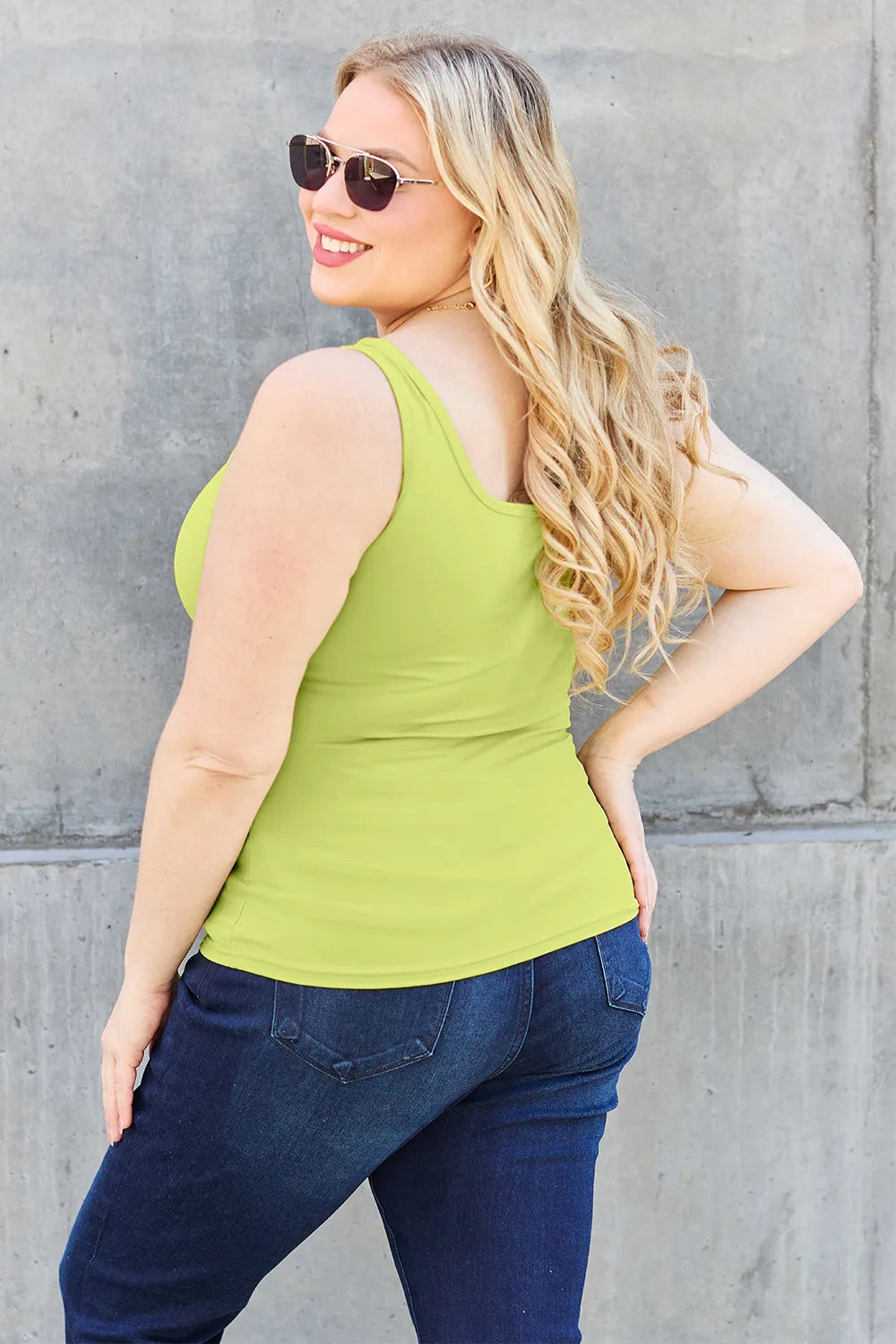 Square neck wide-strap tank top with stretch