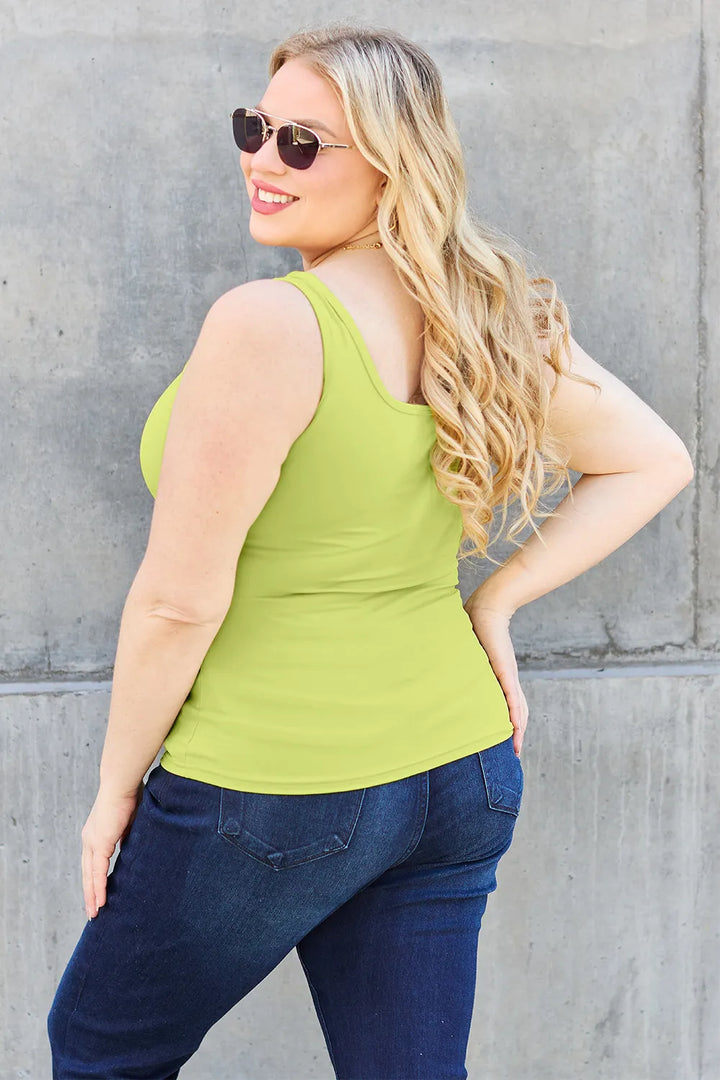 Square neck wide-strap tank top with stretch