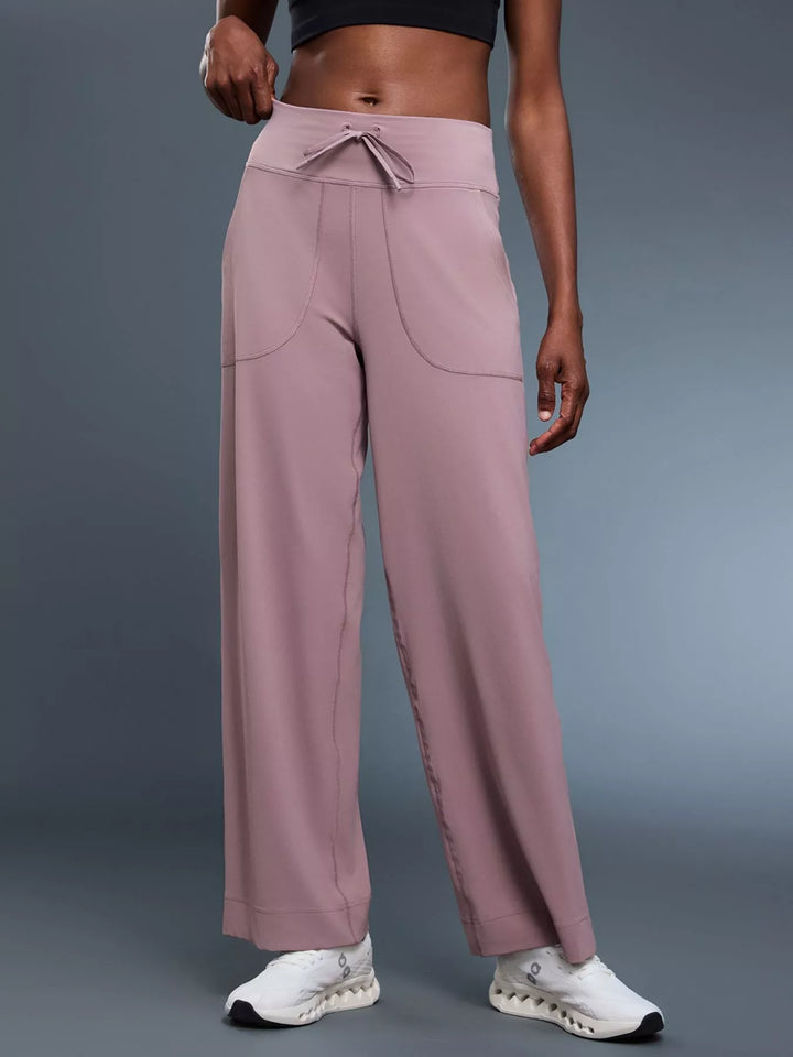 Dusty Pink Wide-leg drawstring pants with curved front pockets