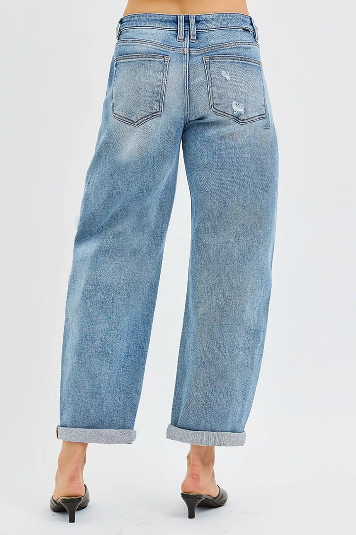 Slouchy barrel-leg jeans with cuffed ankle hem