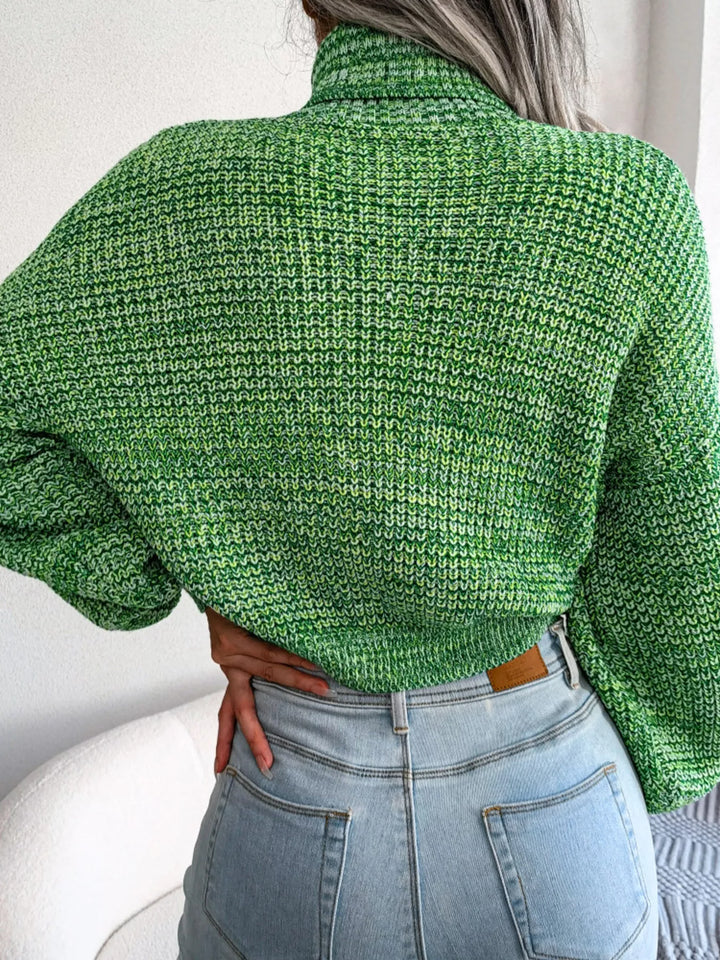 Waffle knit turtleneck sweater with dropped shoulders