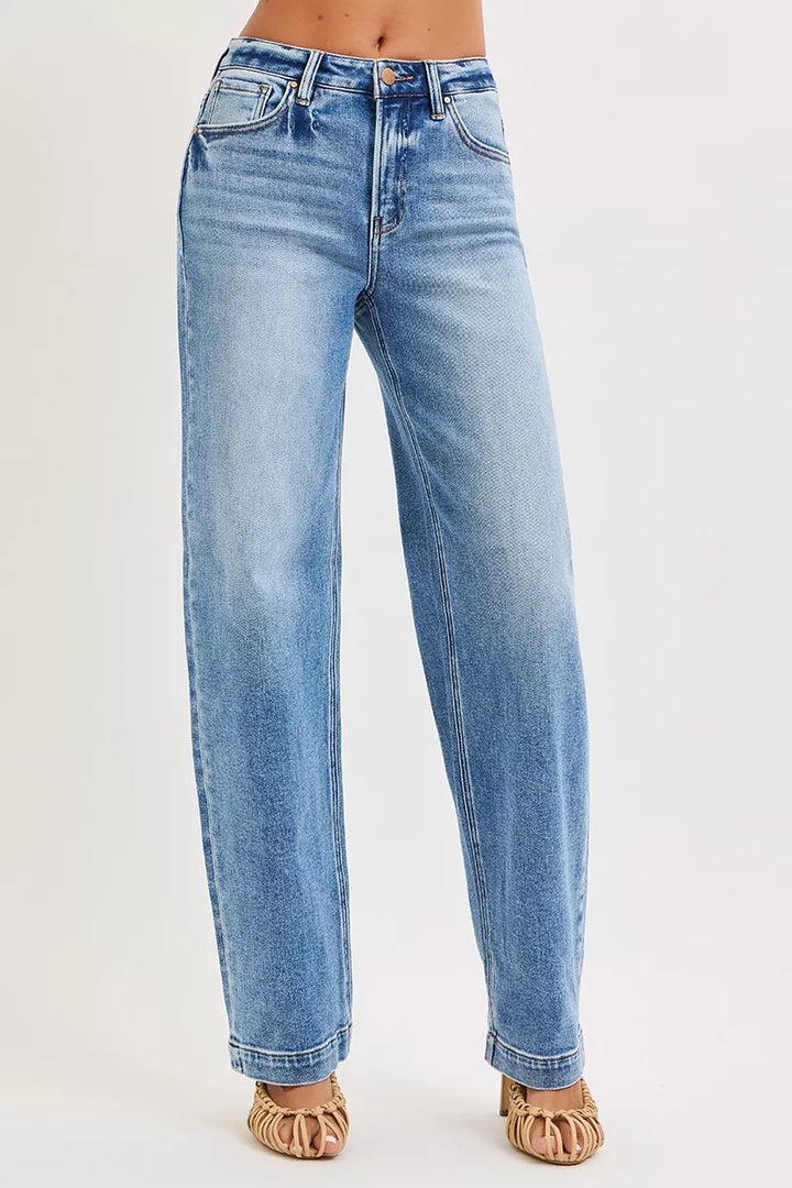 MEDIUM High-rise wide-leg baggy jeans with faded whiskers
