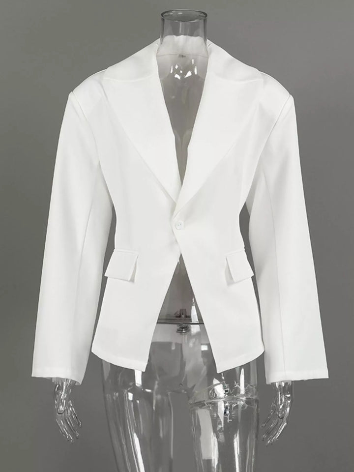 Padded shoulder one-button blazer with notch lapels