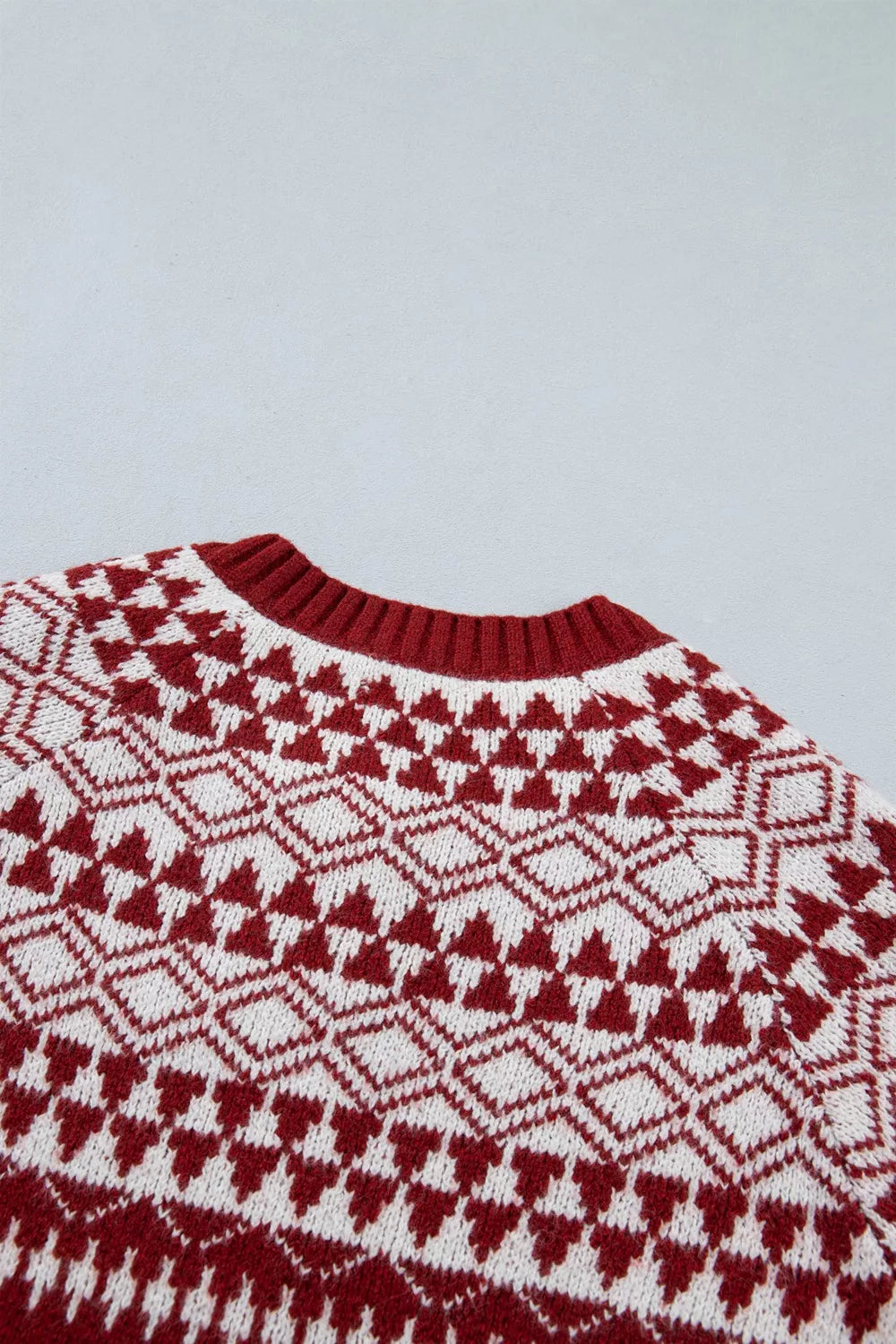 Fair isle geometric knit button-front cardigan