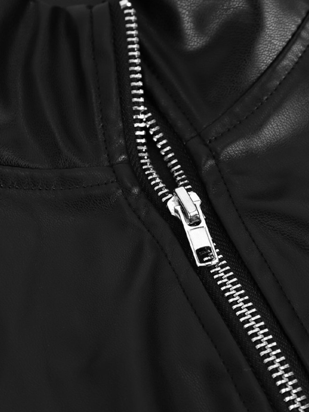 Fitted faux-leather jacket with stand collar and zip front