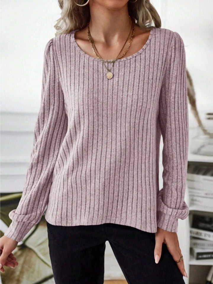 Ribbed knit scoop neck long sleeve top