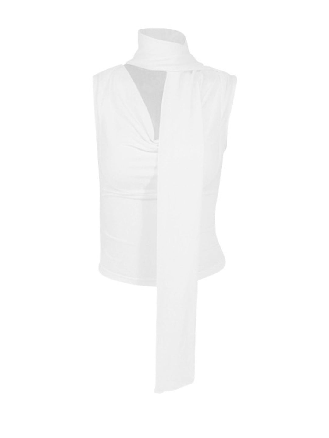Ruched cowl neck cami with tie choker neckline