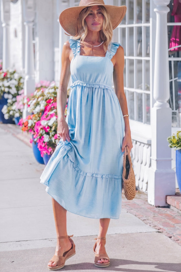 Ruffle strap tiered maxi dress with square neckline