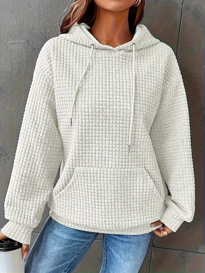 Textured waffle knit drawstring hoodie with kangaroo pocket