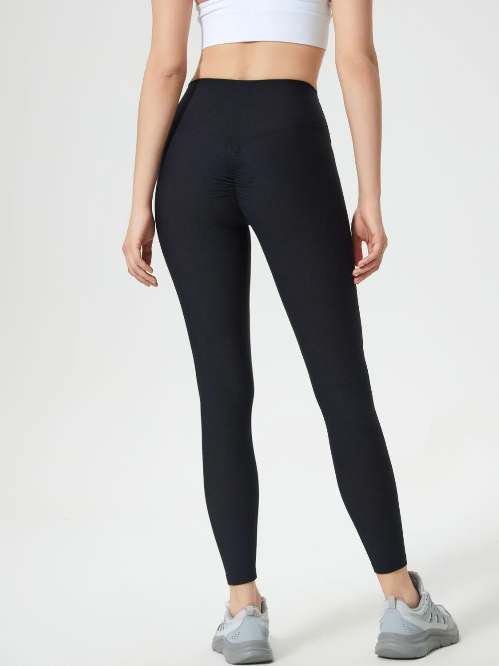 Ribbed high-waist active leggings with contoured waistband