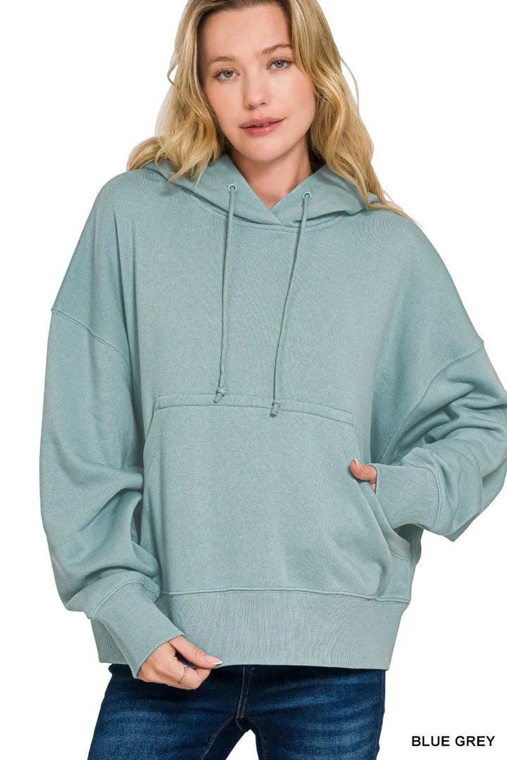 BLUE GREY Oversized fleece hoodie with kangaroo pocket and drawstring hood