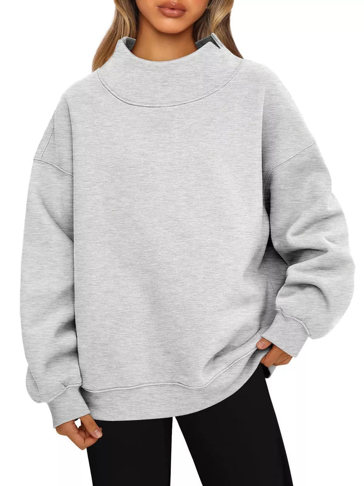 Mock neck dropped shoulder fleece sweatshirt
