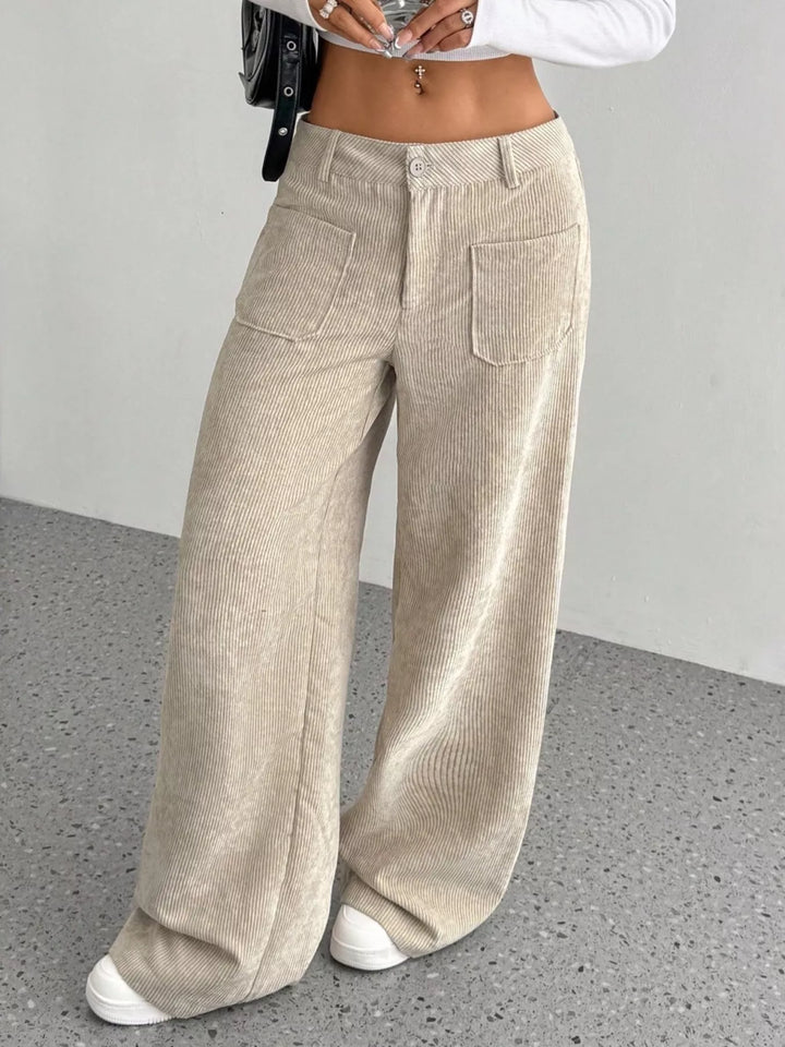 Corduroy wide-leg pants with front patch pockets