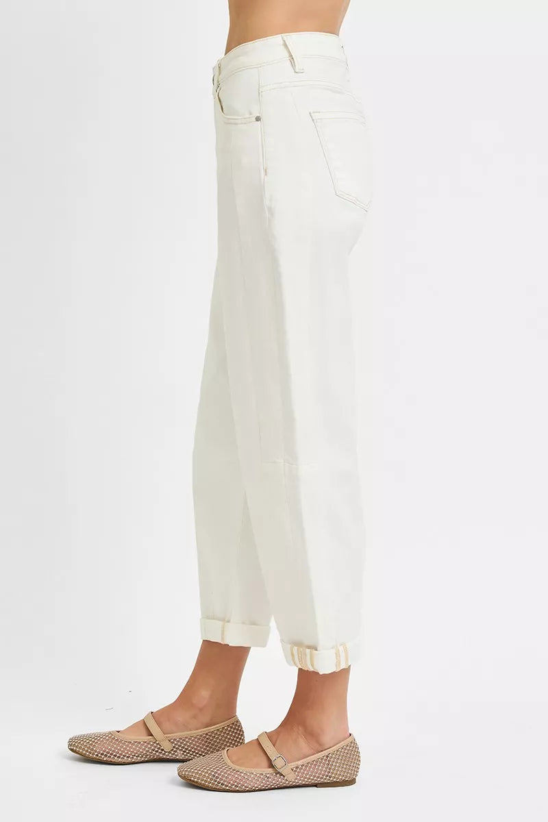 High-rise barrel-leg cropped jeans with rolled cuffs