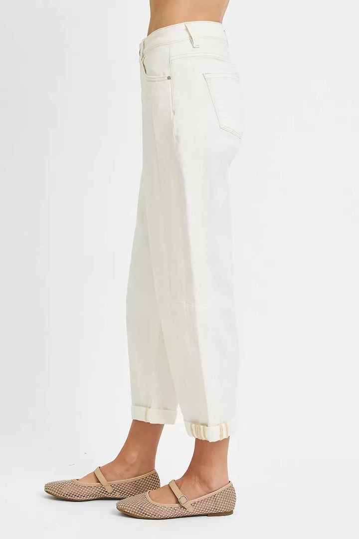 High-rise barrel-leg cropped jeans with rolled cuffs