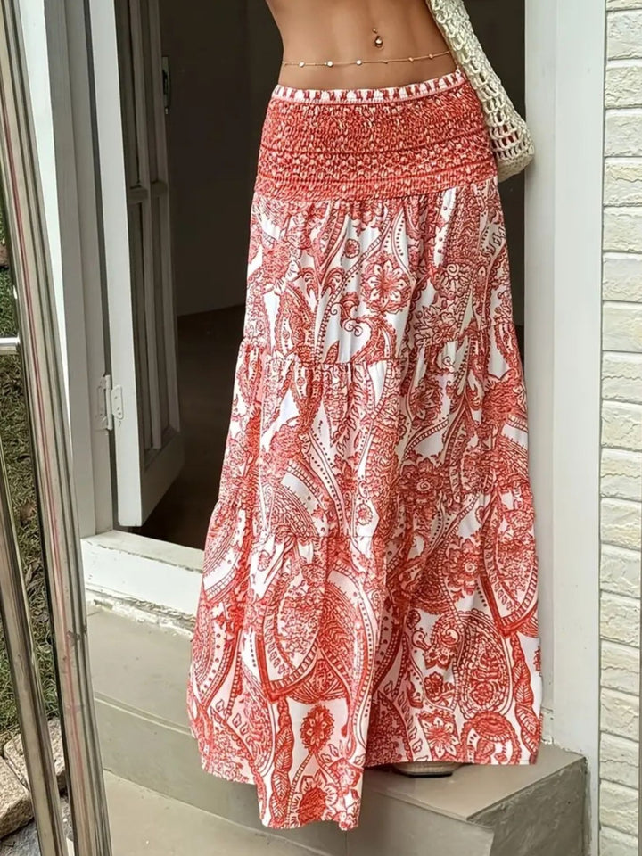 Paisley print maxi skirt with smocked waist