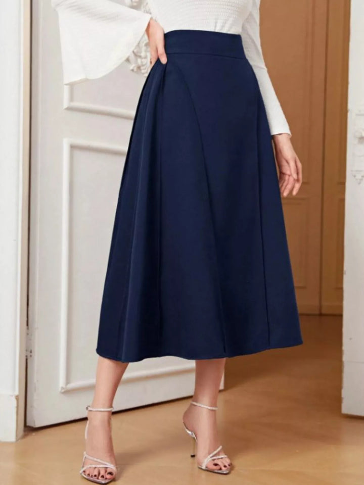 High-waist A-line midi skirt with wide waistband