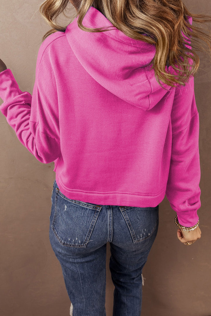 Cropped drawstring hoodie with dropped shoulders