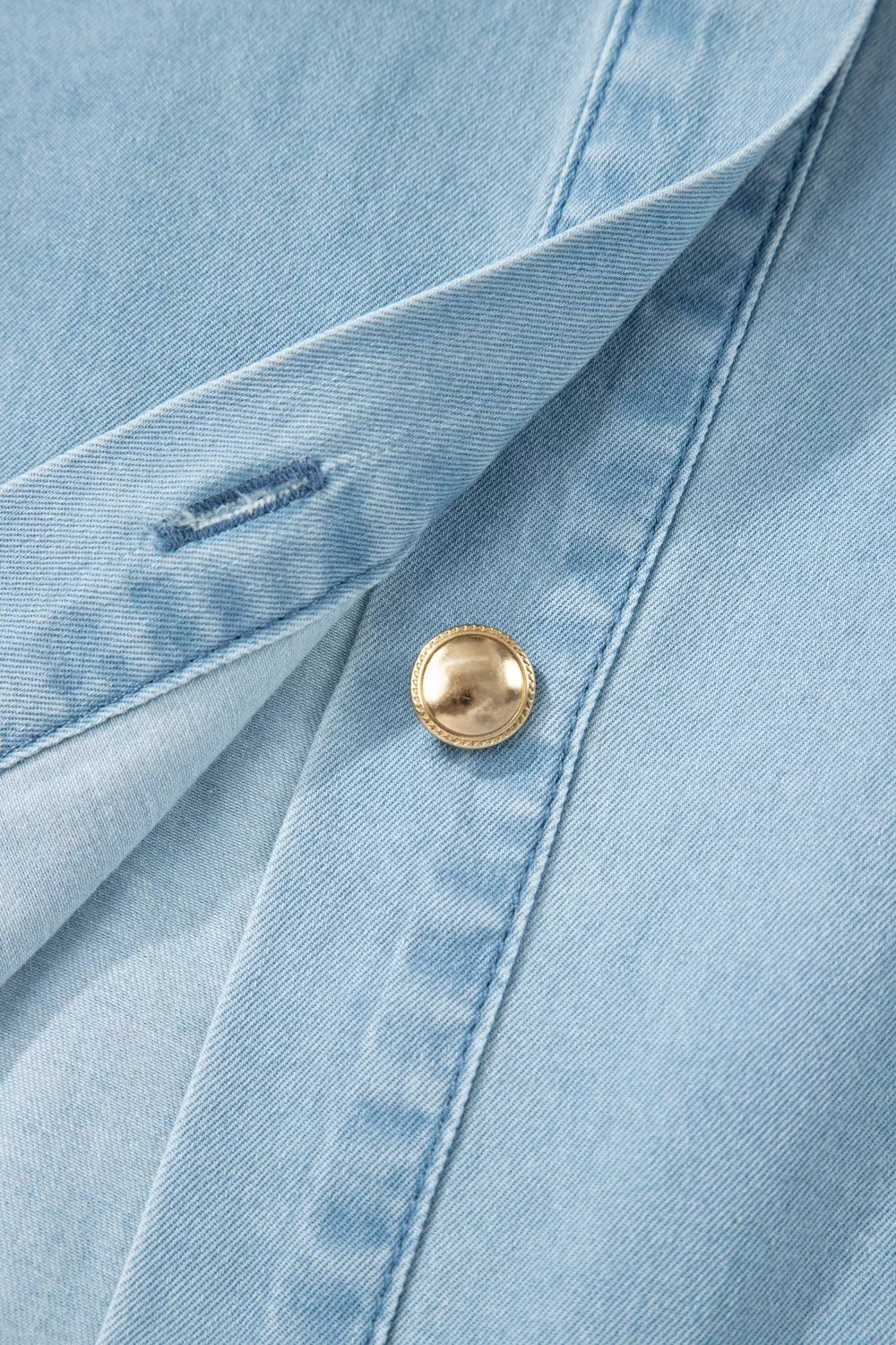 Belted chambray midi shirt dress with puff sleeves