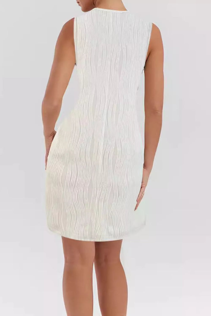 Textured wavy sleeveless mini shift dress with grommet straps