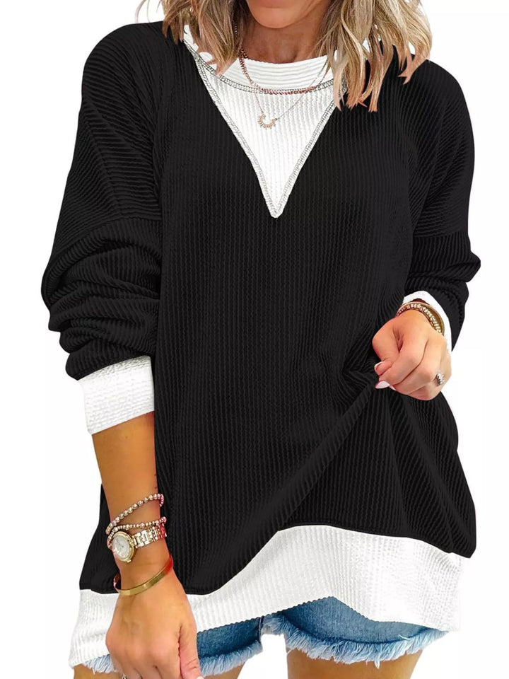 Black Contrast-trim ribbed dropped-shoulder sweatshirt